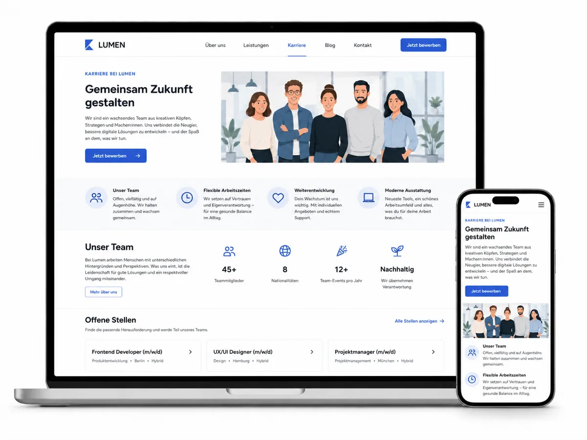 Beispiel für den Aufbau einer mobil optimierten Karriereseite